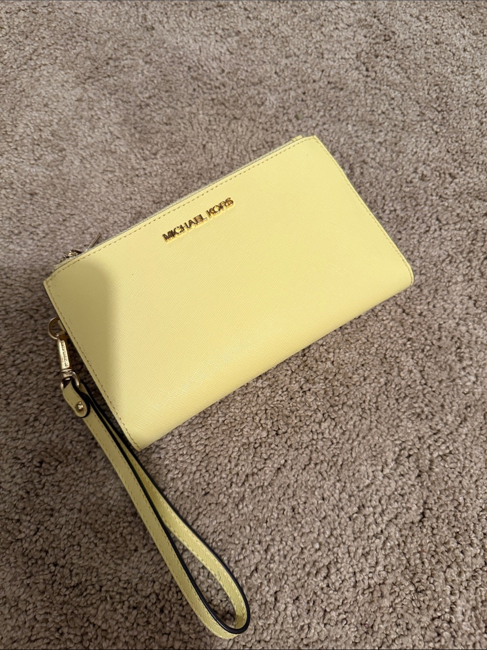 Michael Kors Pale Yellow Saffiano Leather Wristlet Clutch